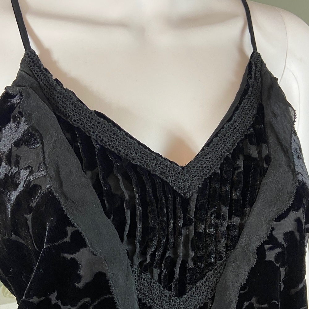 Parker Black Sheer Floral Burnout Velvet Tank Top Ruffle Silk Blend Small Floral - Picture 4 of 13